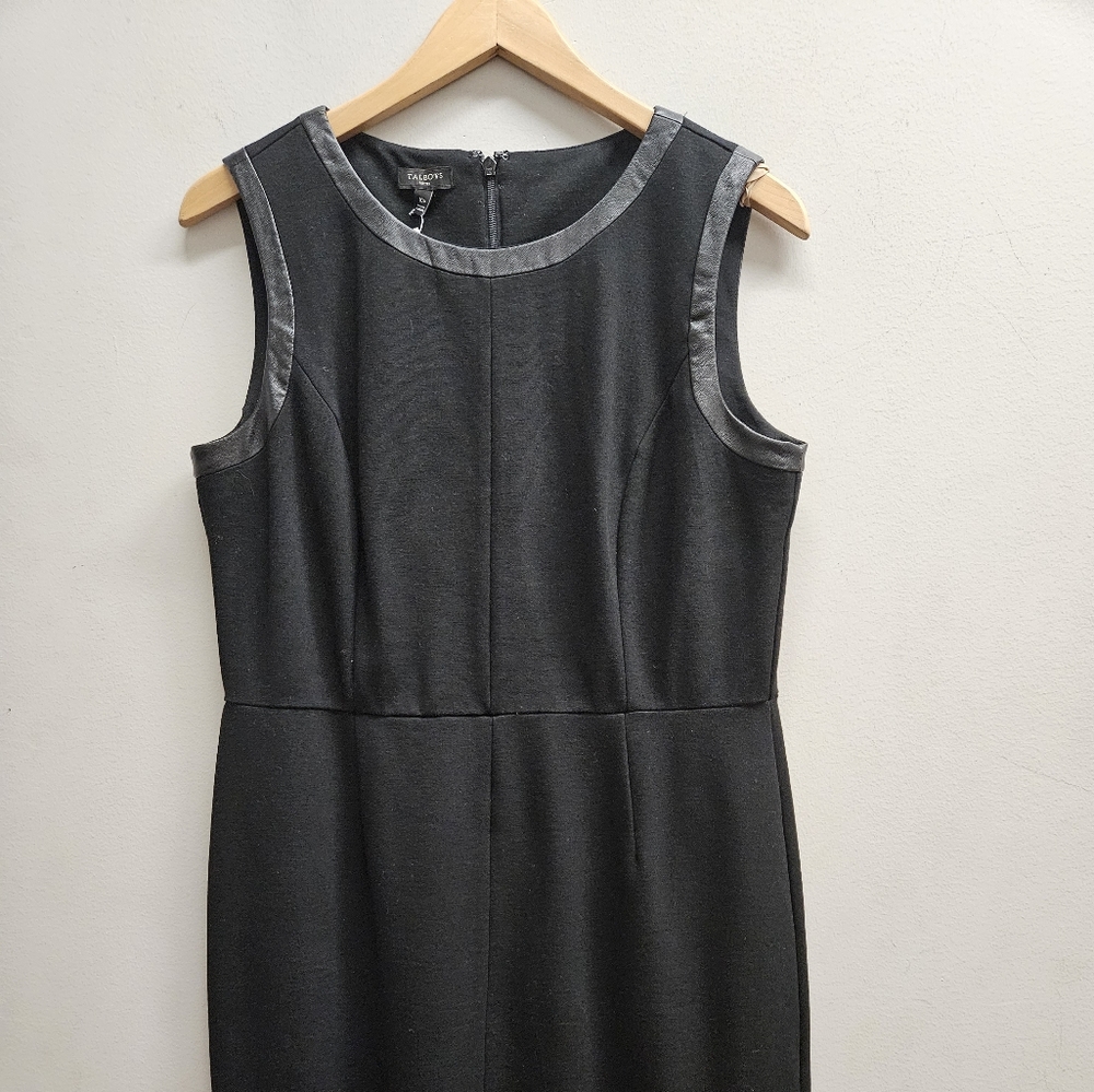 Talbots Women's Black Knee Length Sleeveless Faux Leather Collar Dress